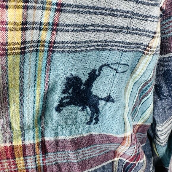 Topman Western Shirt Plaid Rodeo Horse Long Sleeve Womens Size XL Multicolor EUC - Picture 4 of 7